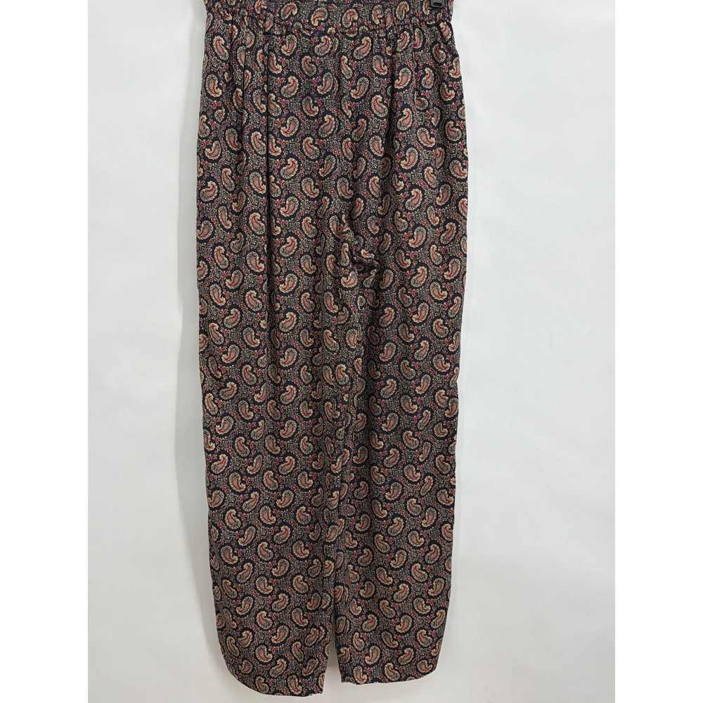 Lizsport Petite Navy Red Paisley Rayon Elastic Waist Tapered Pants Sz Small Vtg